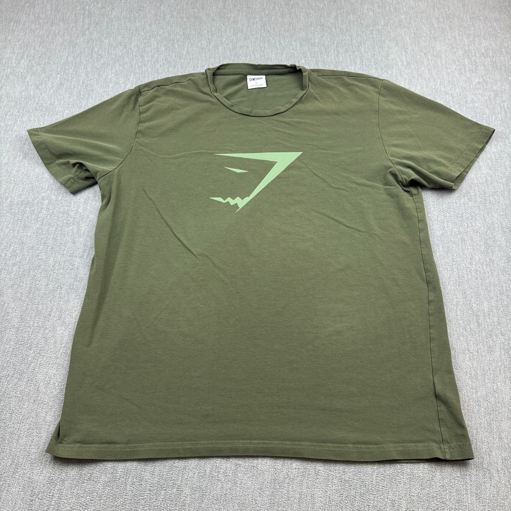 Gymshark Shirt‎ Mens Large Green Shark Head Infill Short Sleeve Gym Athletic Run